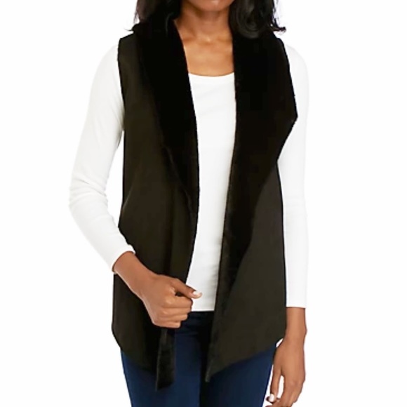 new directions Sweaters - SOLD-New Directions Faux Fur, Faux Suede, Knit Sweater Open Vest